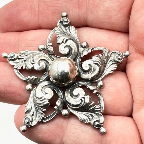 Vintage Antique Gugliemo Cini Sterling Silver Ornate Star Brooch Pin - Picture 3 of 6